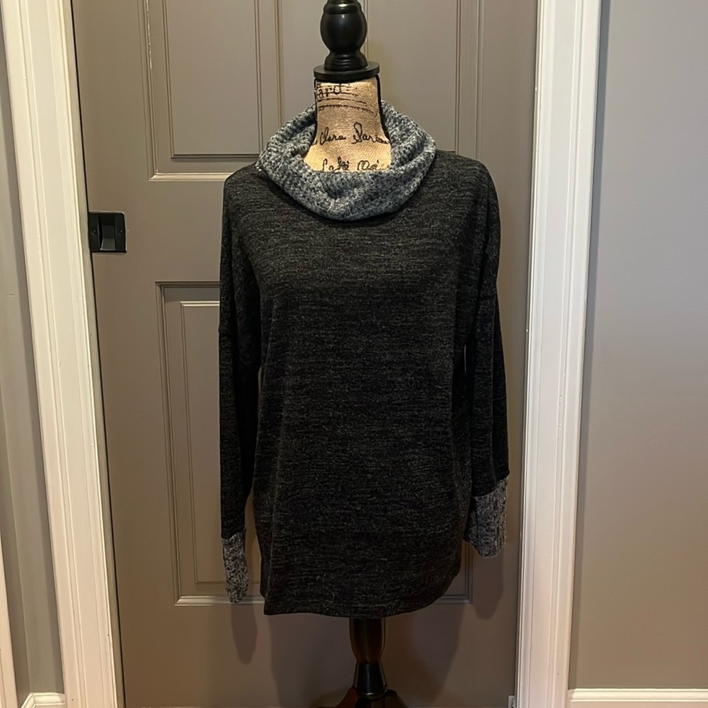Light weight, soft charcoal gray and light gray sweater.